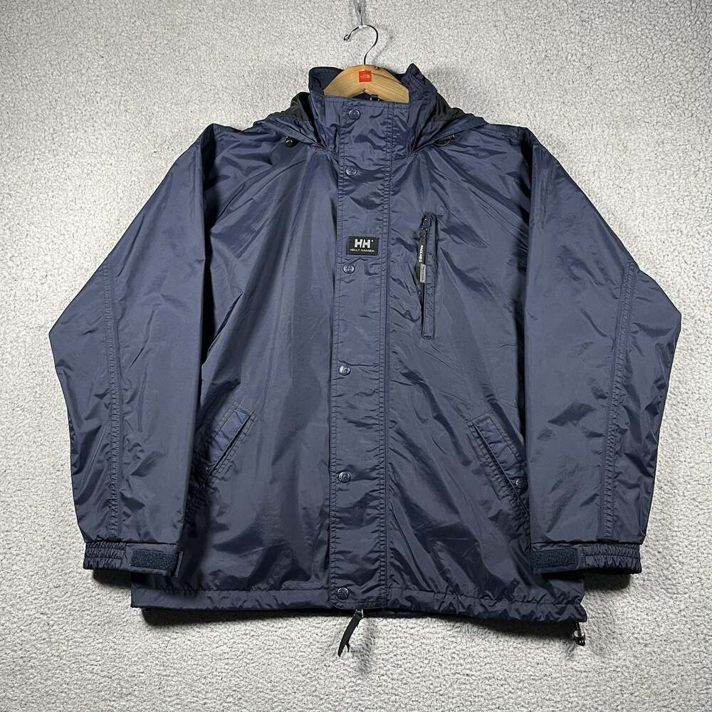 Helly Hansen Jacket Men M Blue Packable Rain Coat Workwear Windbreaker Nylon